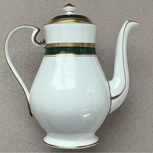 Vintage Aynsley Bone China Coffee Teapot White/Green/Gold VTG Grannycore Grandma